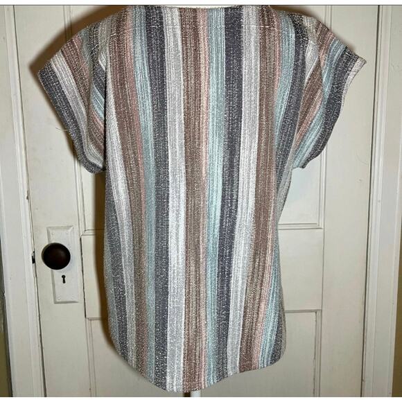 Colorful Short Sleeve Anthropologie W5 Vertical Striped Boxy Blouse Top Medium - Picture 5 of 7